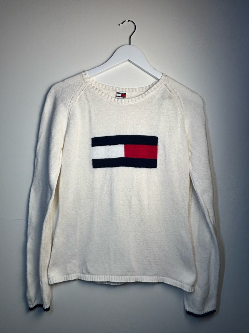 Tommy Hilfiger Children’s Cream Crewneck Sweater with Signature Flag, Size L